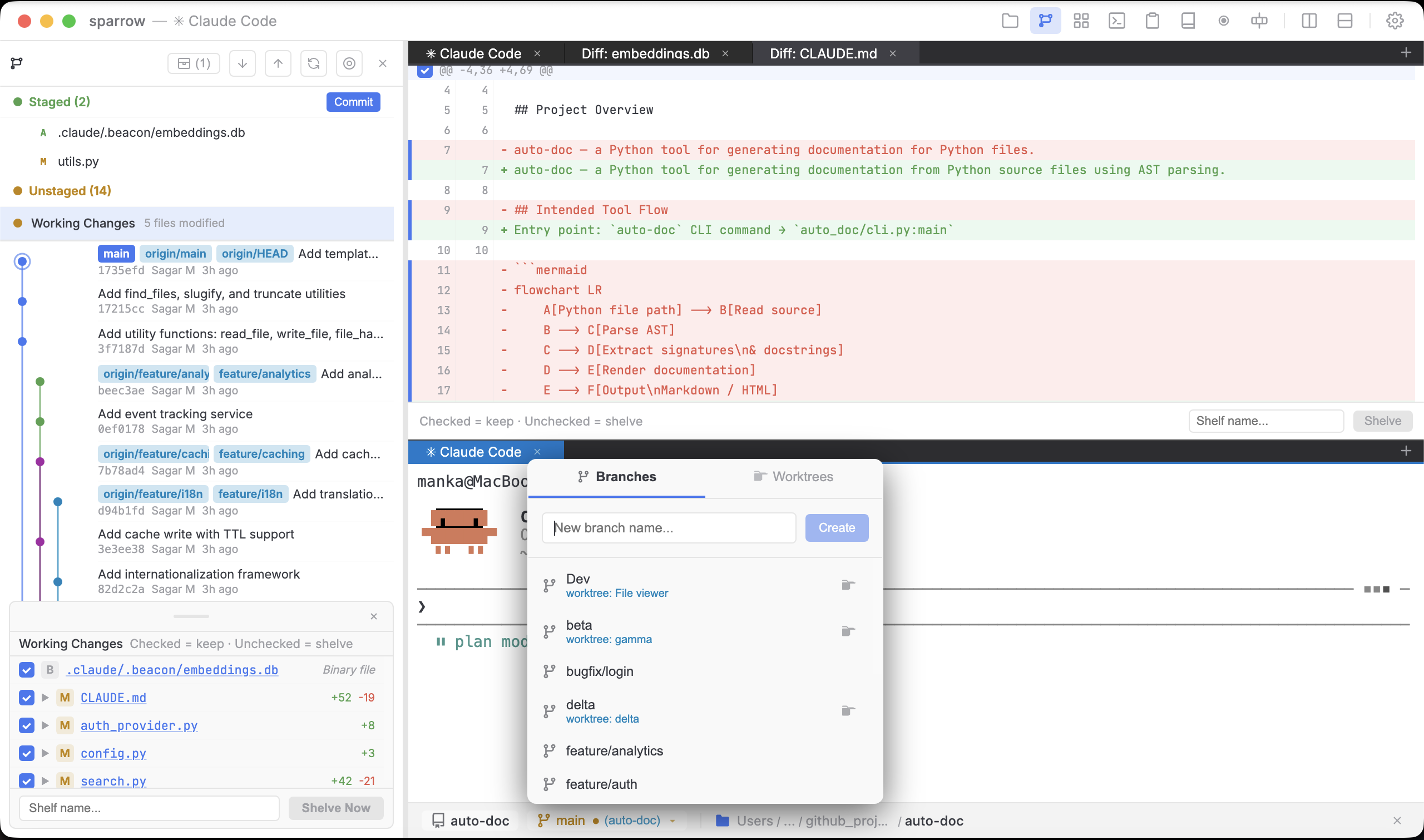 Git graph with shelving and cherry pick